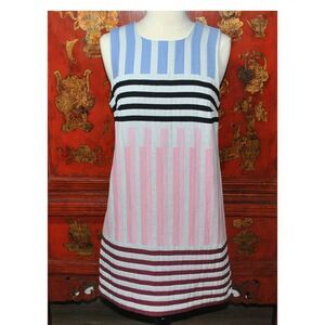 Cop Copine Blue Pink Black White Striped Dress -38 Small